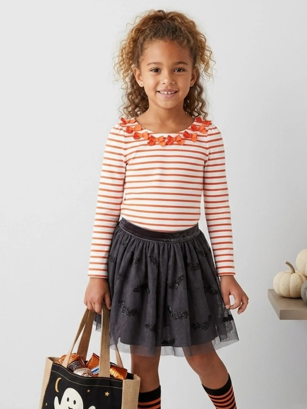 Gymboree Top Orange Stripes Bows 8 Cotton Halloween October